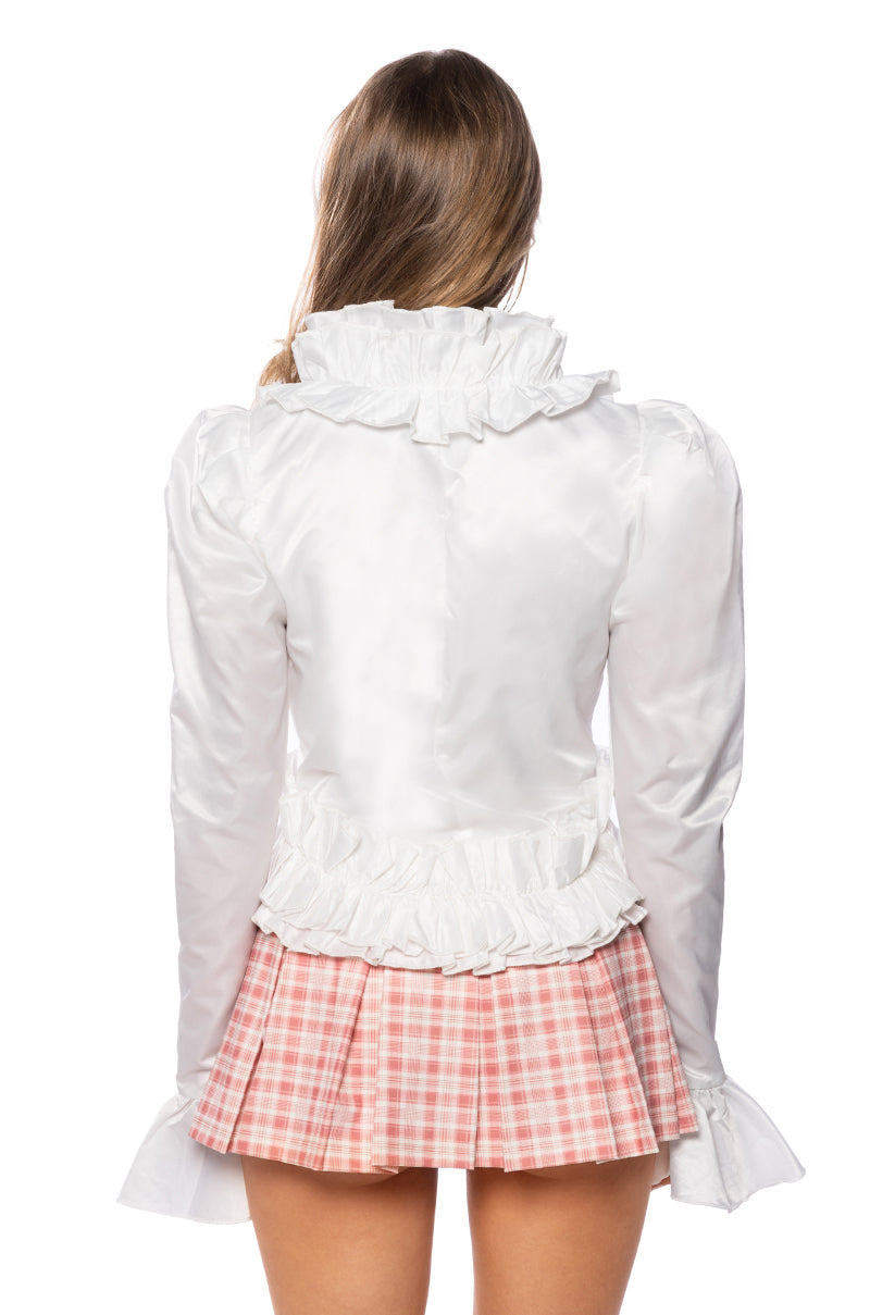 WOKE UP IN LOVE RUFFLED LONG SLEEVE BLOUSE IN WHITE