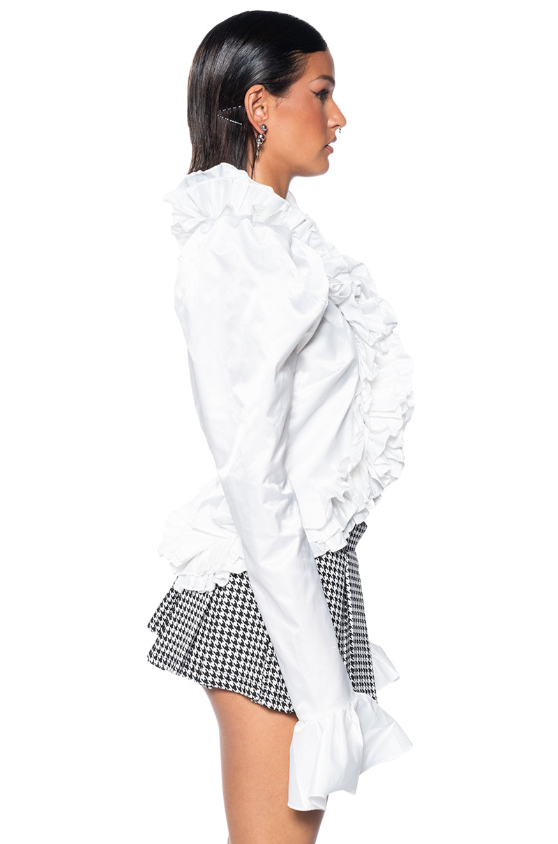 WOKE UP IN LOVE RUFFLED LONG SLEEVE BLOUSE IN WHITE