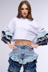 WONDERLAND RUFFLED SLEEVE T SHIRT