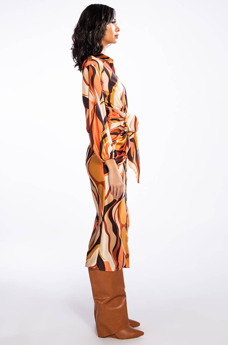 WORK OF ART SATIN BUTTON DOWN MIDI DRESS
