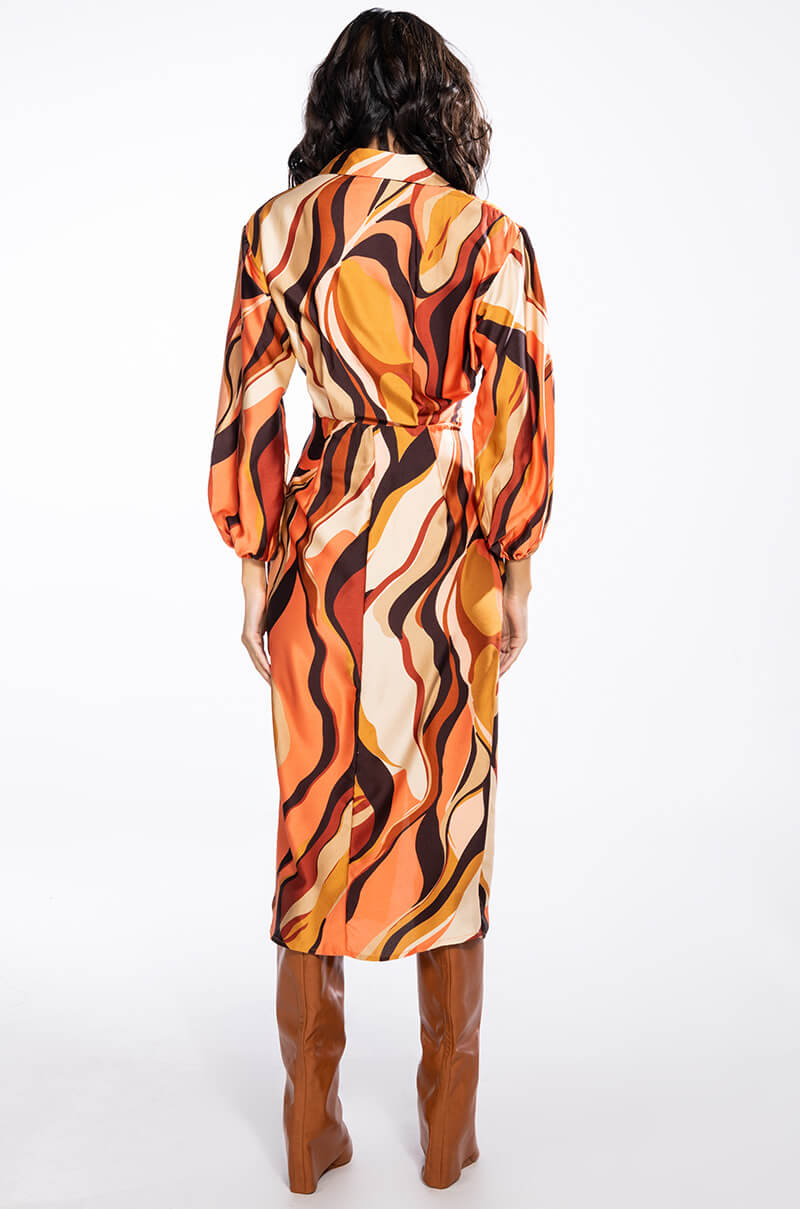 WORK OF ART SATIN BUTTON DOWN MIDI DRESS