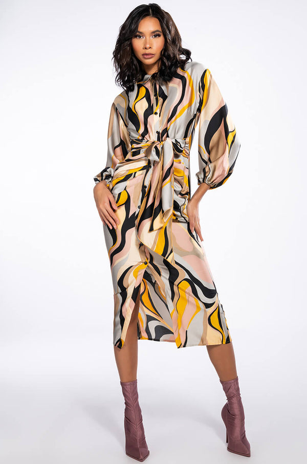 WORK OF ART SATIN BUTTON DOWN MIDI DRESS