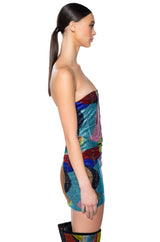 WORK OF ART RHINESTONE MINI DRESS IN MULTI
