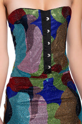 WORK OF ART RHINESTONE MINI DRESS IN MULTI