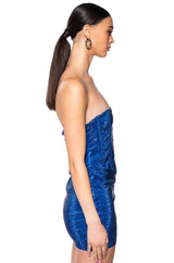 WORK OF ART RHINESTONE MINI DRESS IN BLUE