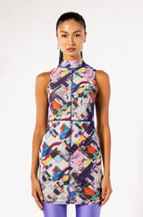 WORK OF ART SLEEVELESS MOCK NECK MESH MINI DRESS