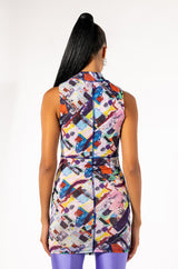WORK OF ART SLEEVELESS MOCK NECK MESH MINI DRESS
