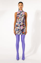 WORK OF ART SLEEVELESS MOCK NECK MESH MINI DRESS