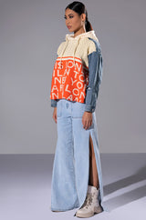 WORLD TRAVELER DENIM DETAIL SWEATER