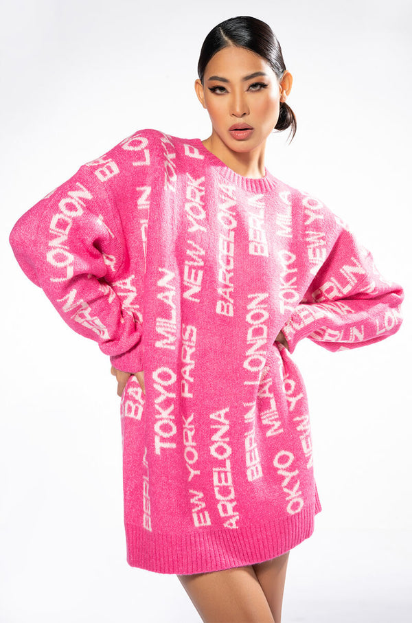 WORLD TRAVELER OVERSIZED SWEATER DRESS