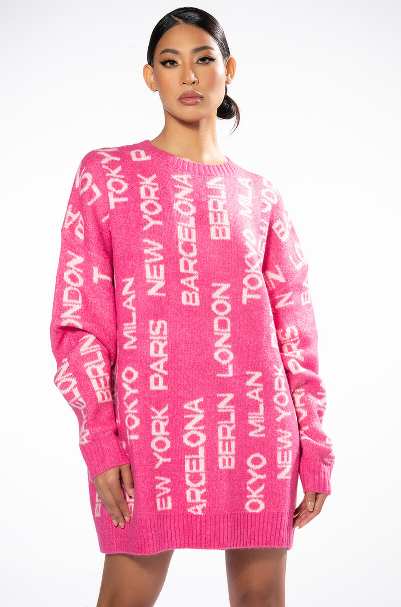 WORLD TRAVELER OVERSIZED SWEATER DRESS