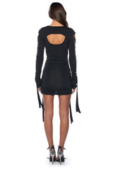 WORST BEHAVIOR DISTRESSED MINI DRESS