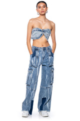 WORTH IT DENIM BANDEAU TOP