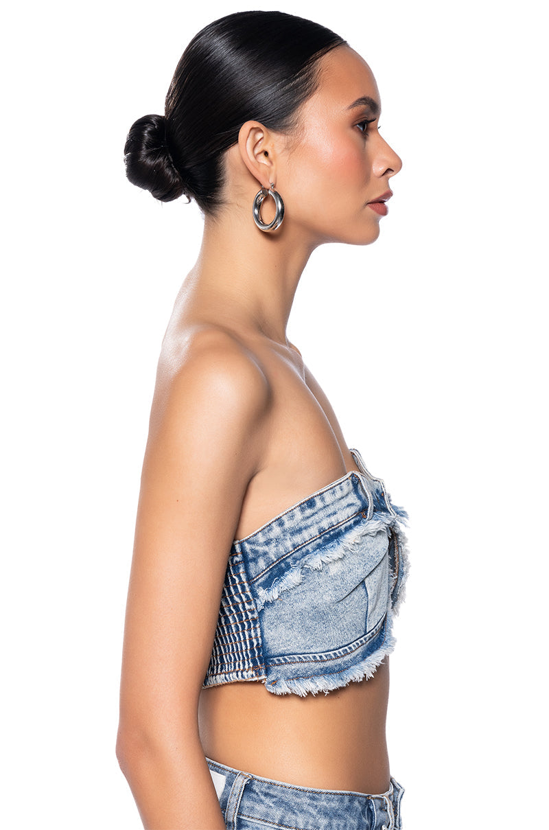 WORTH IT DENIM BANDEAU TOP