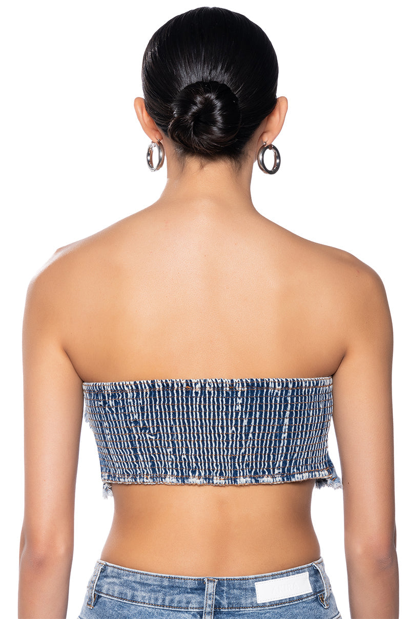 WORTH IT DENIM BANDEAU TOP