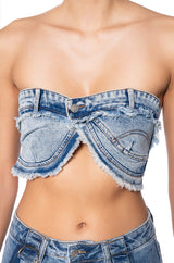 WORTH IT DENIM BANDEAU TOP