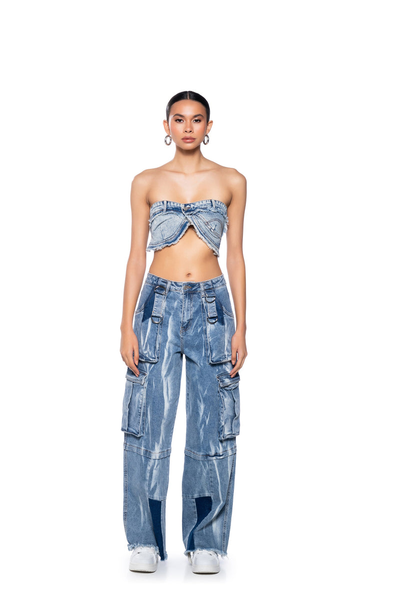 WORTH IT DENIM BANDEAU TOP
