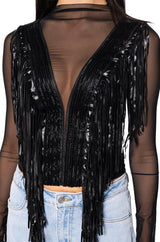 WORHTY OF ME FRINGE DETAIL LONG SLEEVE MESH TOP
