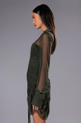 WREN RUCHED ZIP UP MESH MINI DRESS
