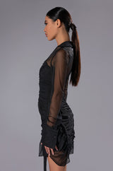 WREN RUCHED ZIP UP MESH MINI DRESS