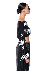 WRITTEN ON THE WALL OFF THE SHOULDER SWEATSHIRT