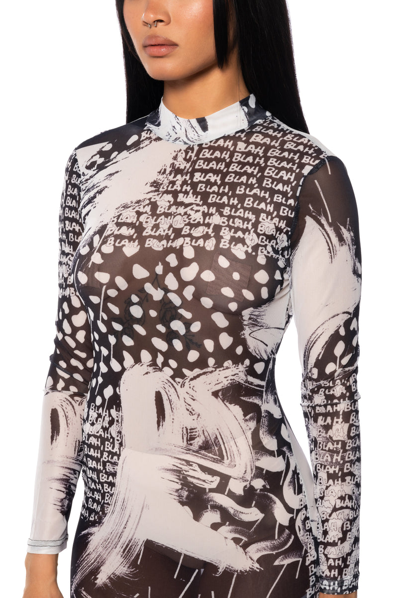 WRITTEN UNDER THE STARS MESH MINI DRESS