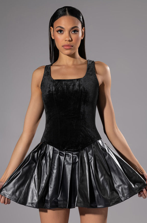 WRONG DECISIONS PLEATED MINI DRESS