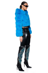 YETI FAUX FOX FUR COAT IN BLUE