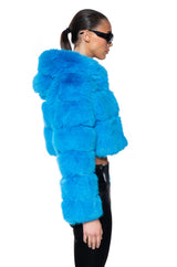 YETI FAUX FOX FUR COAT IN BLUE