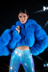 YETI FAUX FOX FUR COAT IN BLUE