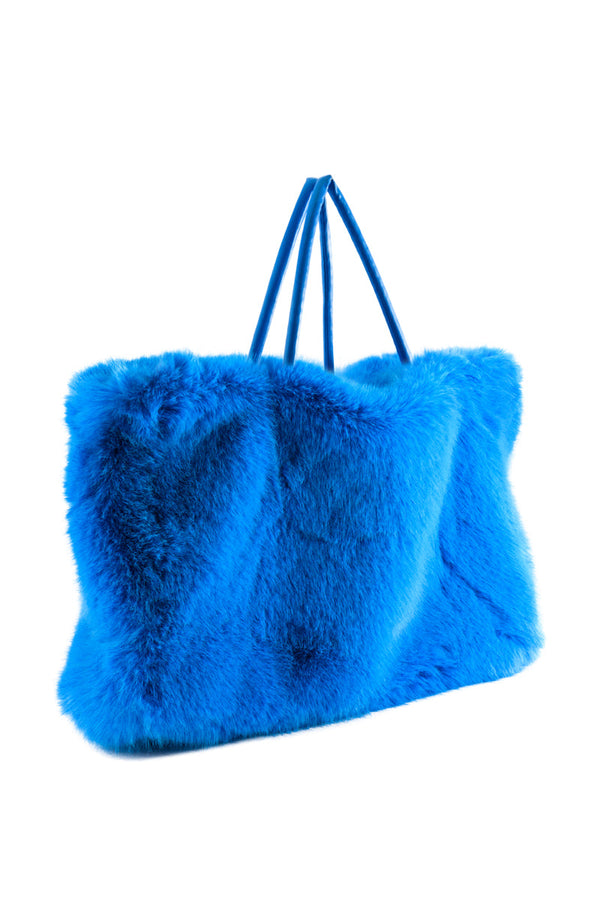 YETI LARGE FAUX FUR TOTE IN BLUE