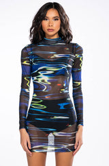 YONA MESH LONG SLEEVE MINI DRESS