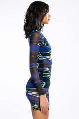 YONA MESH LONG SLEEVE MINI DRESS