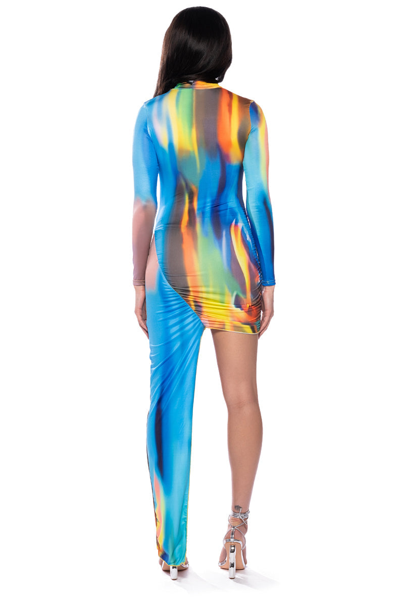 YOU NEVER KNOW FITTED ASYMMETRICAL MINI DRESS