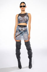 YOU THOUGHT WRONG PRINTED MESH SKIRT AND TOP SET