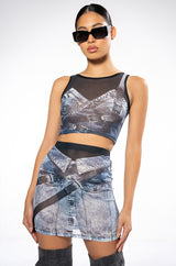 YOU THOUGHT WRONG PRINTED MESH SKIRT AND TOP SET