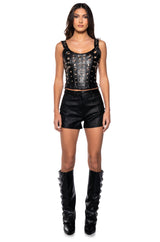 YOUNG & RECKLESS FAUX LEATHER CORSET TOP