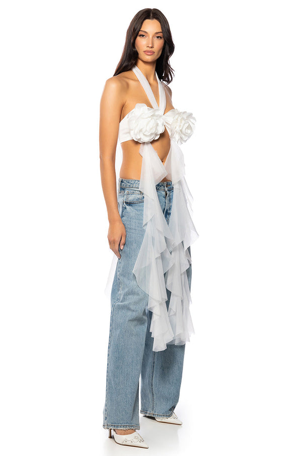 YOUR EYES ONLY RUFFLED BRA IN WHITE
