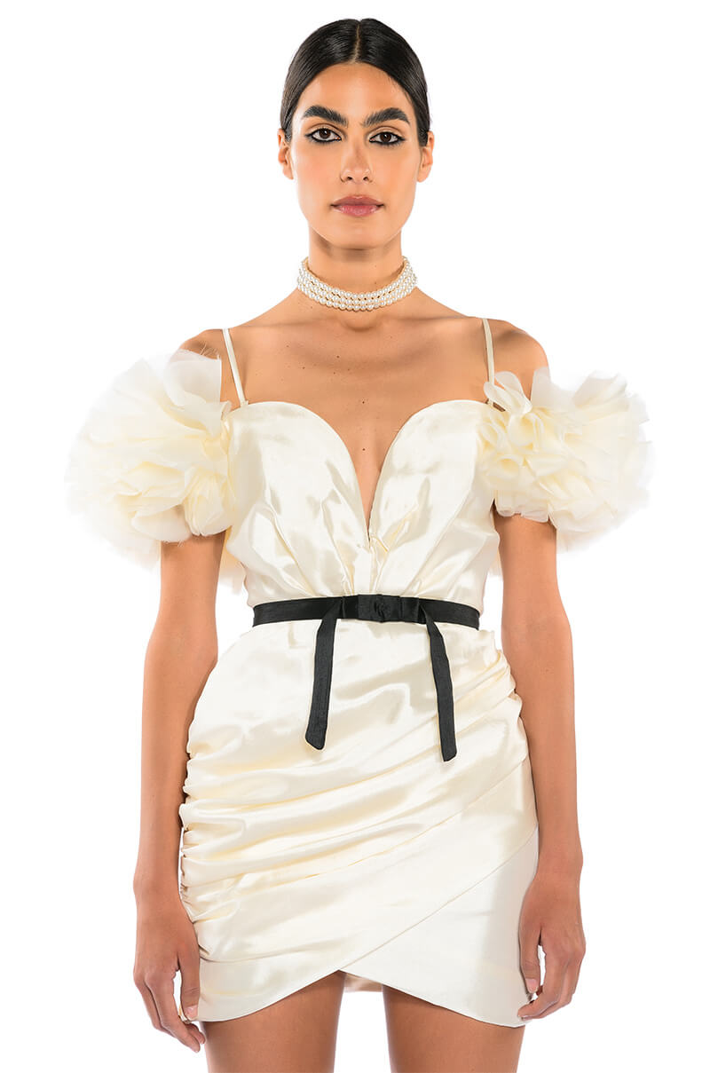 YOU'RE THE ONE THAT I WANT CORSET PUFF SLEEVE MINI DRESS
