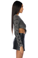 YOURS TONIGHT MINERAL WASH CROPPED SWEATER