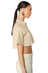 YOURS TRULY LINEN SHORT SLEEVE BUTTON DOWN SHIRT