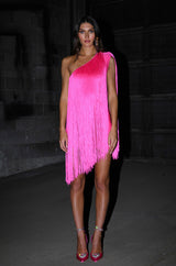 ZASHA ONE SHOULDER BANDAGE WITH FRINGE MINI DRESS