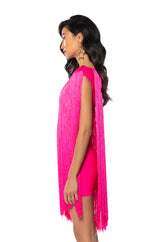 ZASHA ONE SHOULDER BANDAGE WITH FRINGE MINI DRESS
