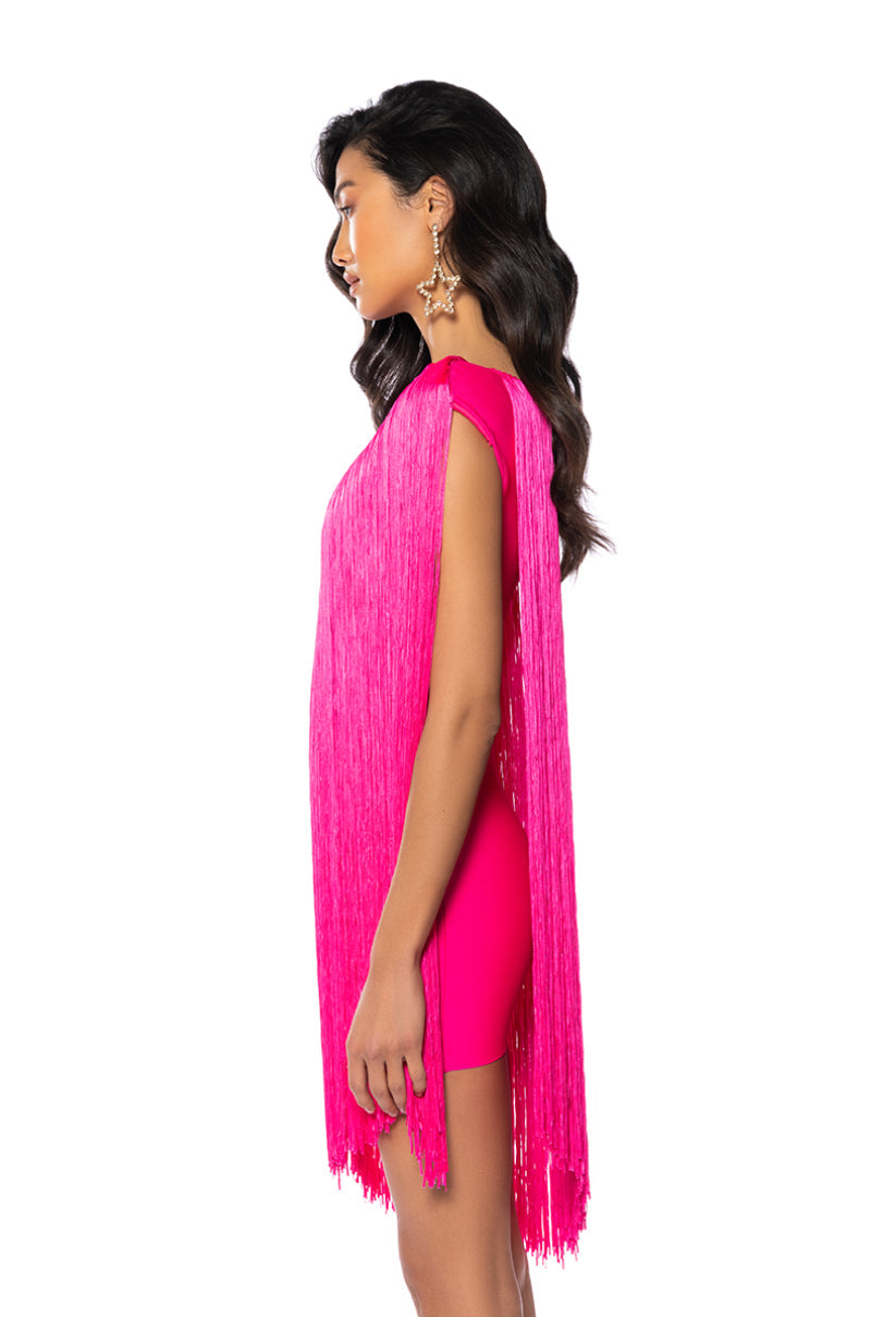 ZASHA ONE SHOULDER BANDAGE WITH FRINGE MINI DRESS