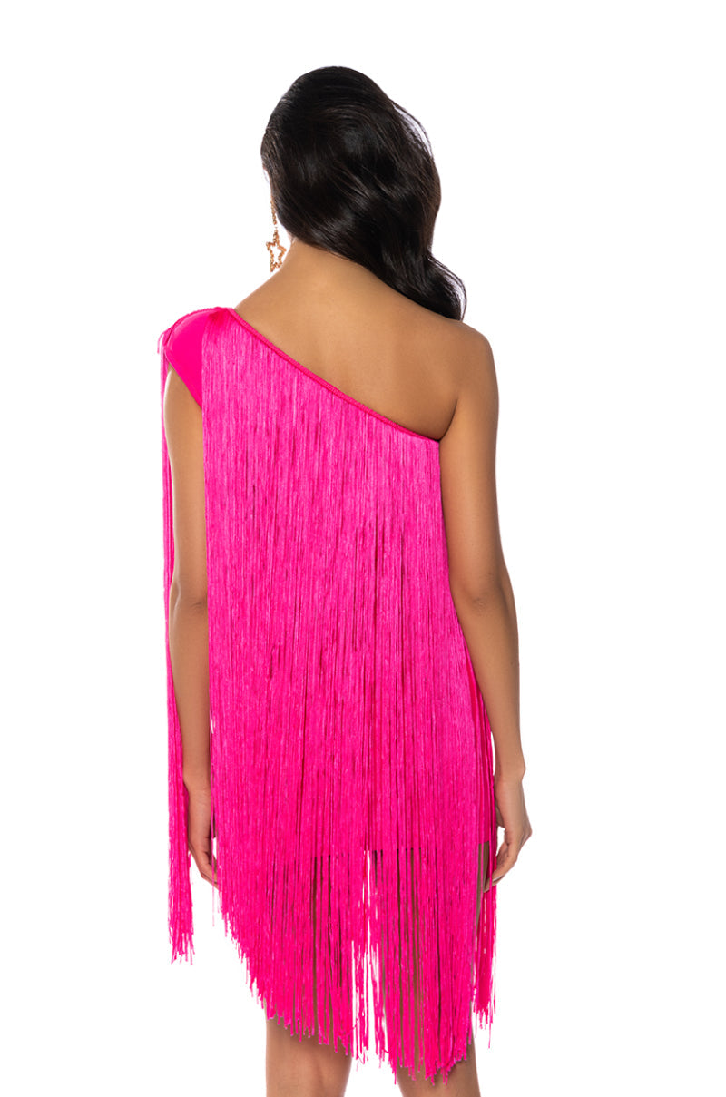 ZASHA ONE SHOULDER BANDAGE WITH FRINGE MINI DRESS