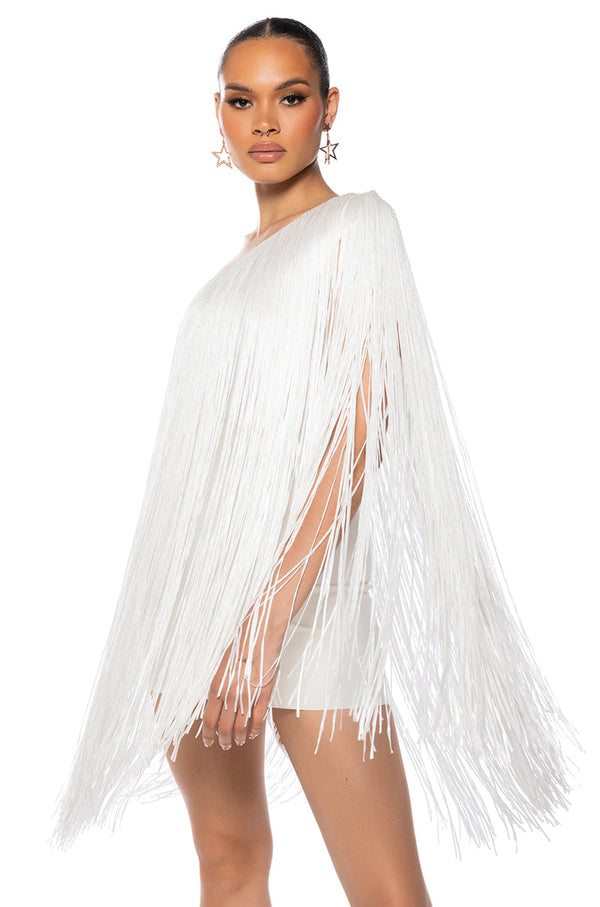 ZASHA ONE SHOULDER BANDAGE WITH FRINGE MINI DRESS