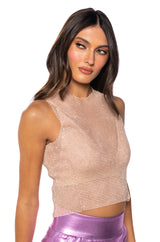 ZELDA RHINESTONE MESH SLEEVELESS TOP IN BLUSH PINK