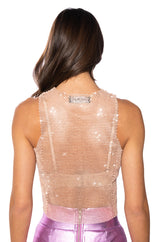 ZELDA RHINESTONE MESH SLEEVELESS TOP IN BLUSH PINK