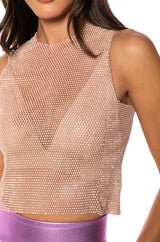 ZELDA RHINESTONE MESH SLEEVELESS TOP IN BLUSH PINK