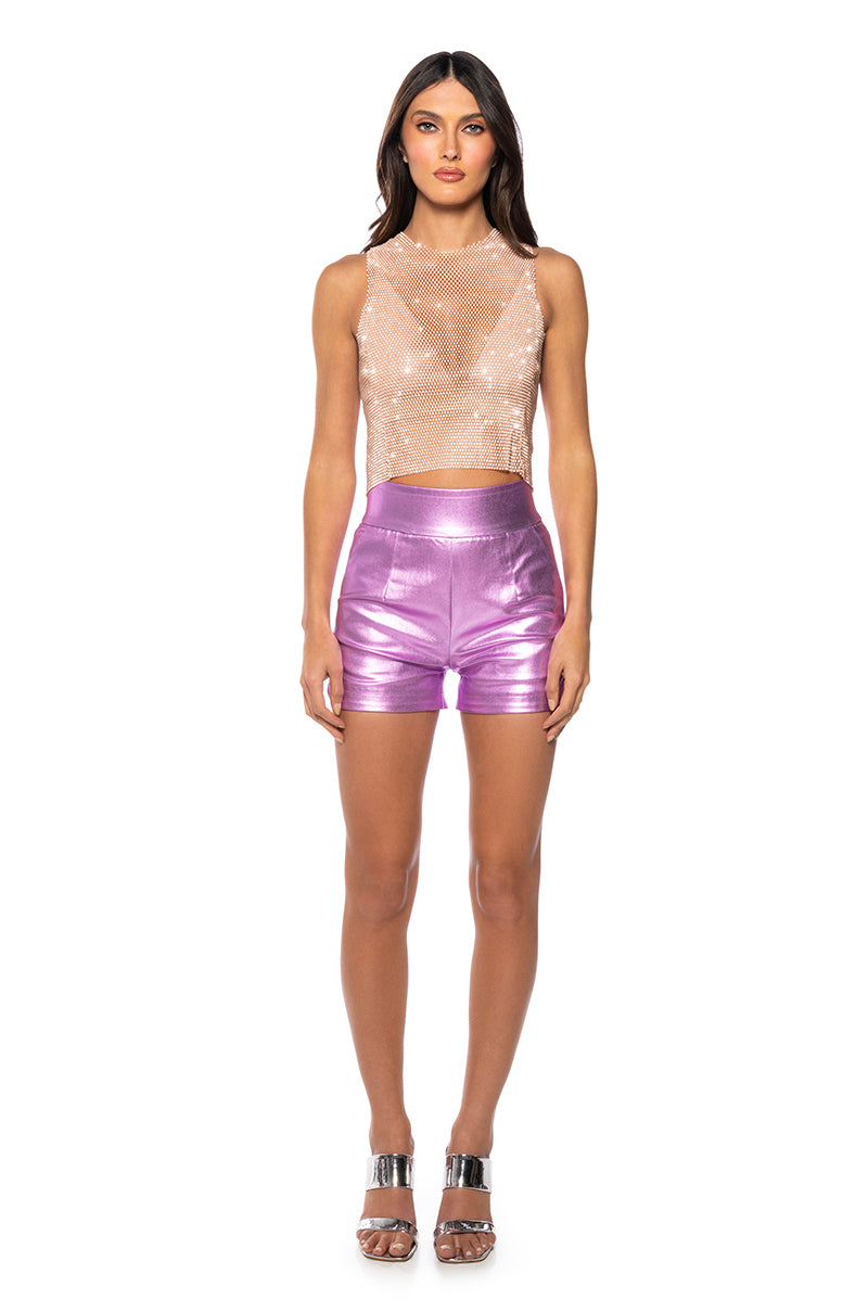 ZELDA RHINESTONE MESH SLEEVELESS TOP IN BLUSH PINK